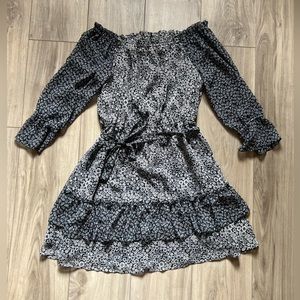 LOFT OFF THE SHOULDER NAVY FLORAL DRESS